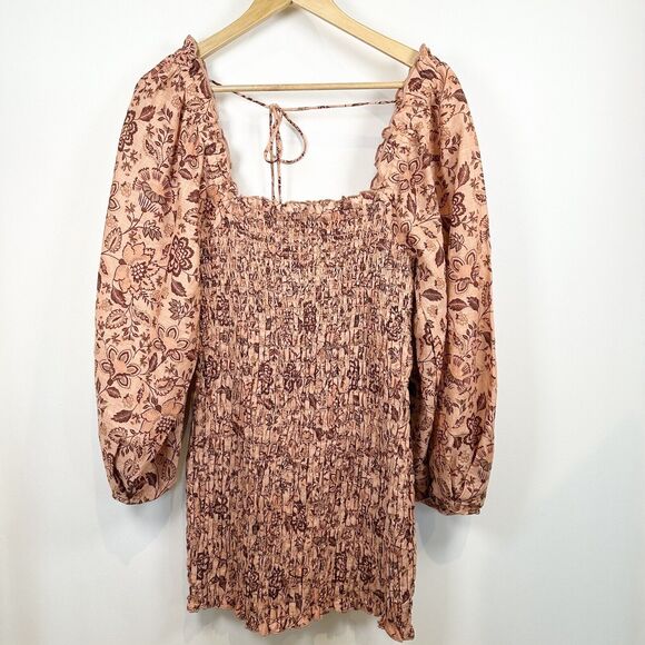 Free People Dress Womens Small Orange NWT Smock It To Me Mini Boho Cowgirl Puff - Picture 1 of 16